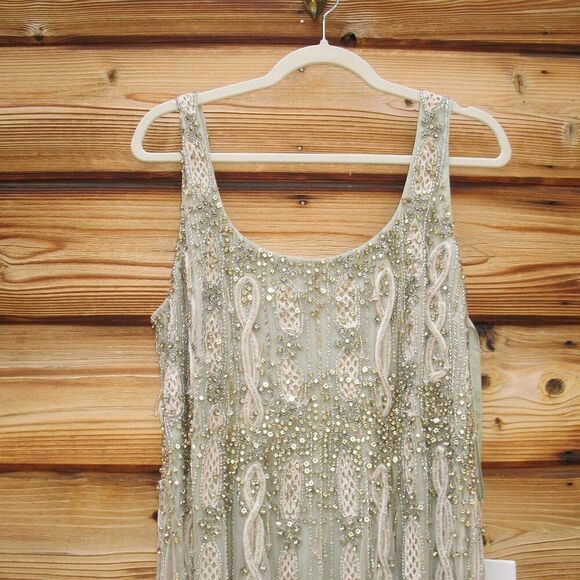 MAC DUGGAL 10078 Green Embellished Mesh Sleeveless Scoop Neck Midi Dress - Picture 8 of 14